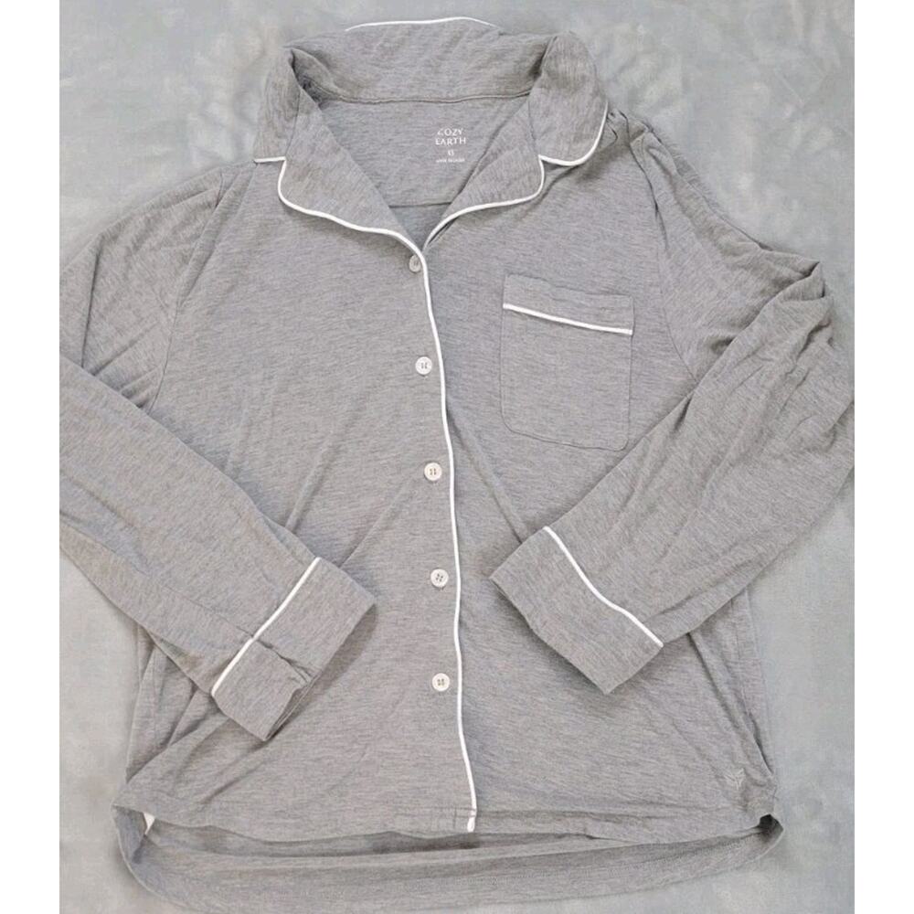 Cozy Earth Womens Gray Pajama Top XS Bamboo Lounge Long Sleeve Shirt Button SOFT